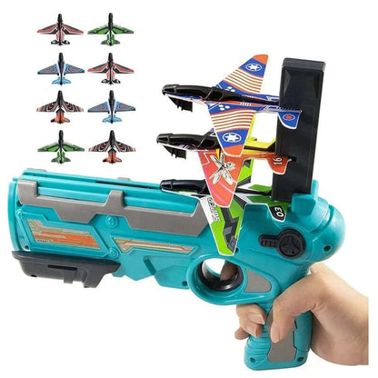 Airplane launcher blaster toy for kids, featuring foam glider planes ready for high-flying fun.