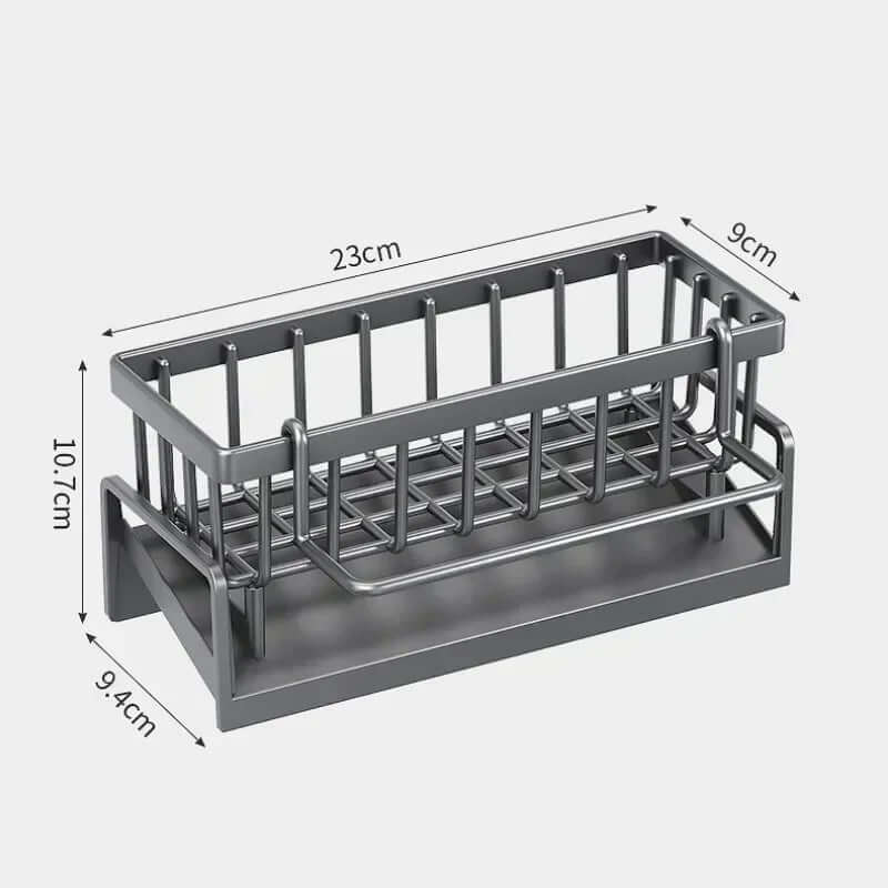 Adjustable sink storage and drainage rack dimensions: 23cm x 9cm x 10.7cm, perfect for kitchen organization.