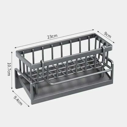 Adjustable sink storage and drainage rack dimensions: 23cm x 9cm x 10.7cm, perfect for kitchen organization.